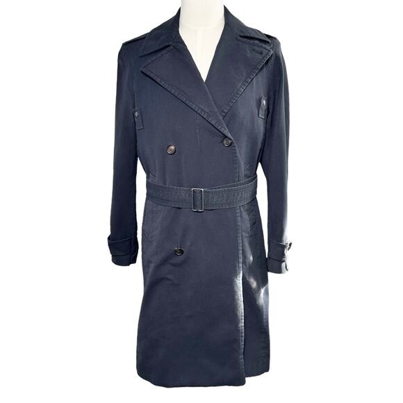 AllSaints Men’s Navy Trench Coat Miro Mac Double-Breasted Belted 34 XSw - Picture 1 of 9